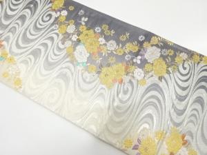 観世水に牡丹・菊模様織り出し　振袖用袋帯